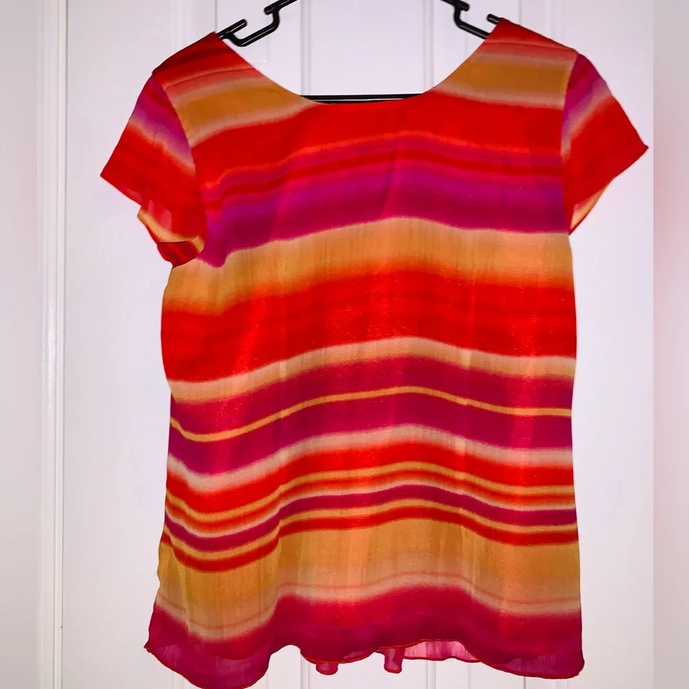 Christopher & Banks Colorful short sleeve blouse with lining, sz Medium - Picture 3 of 8